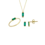 14 Ayar Yeşil Baget Taşlı Mini Set