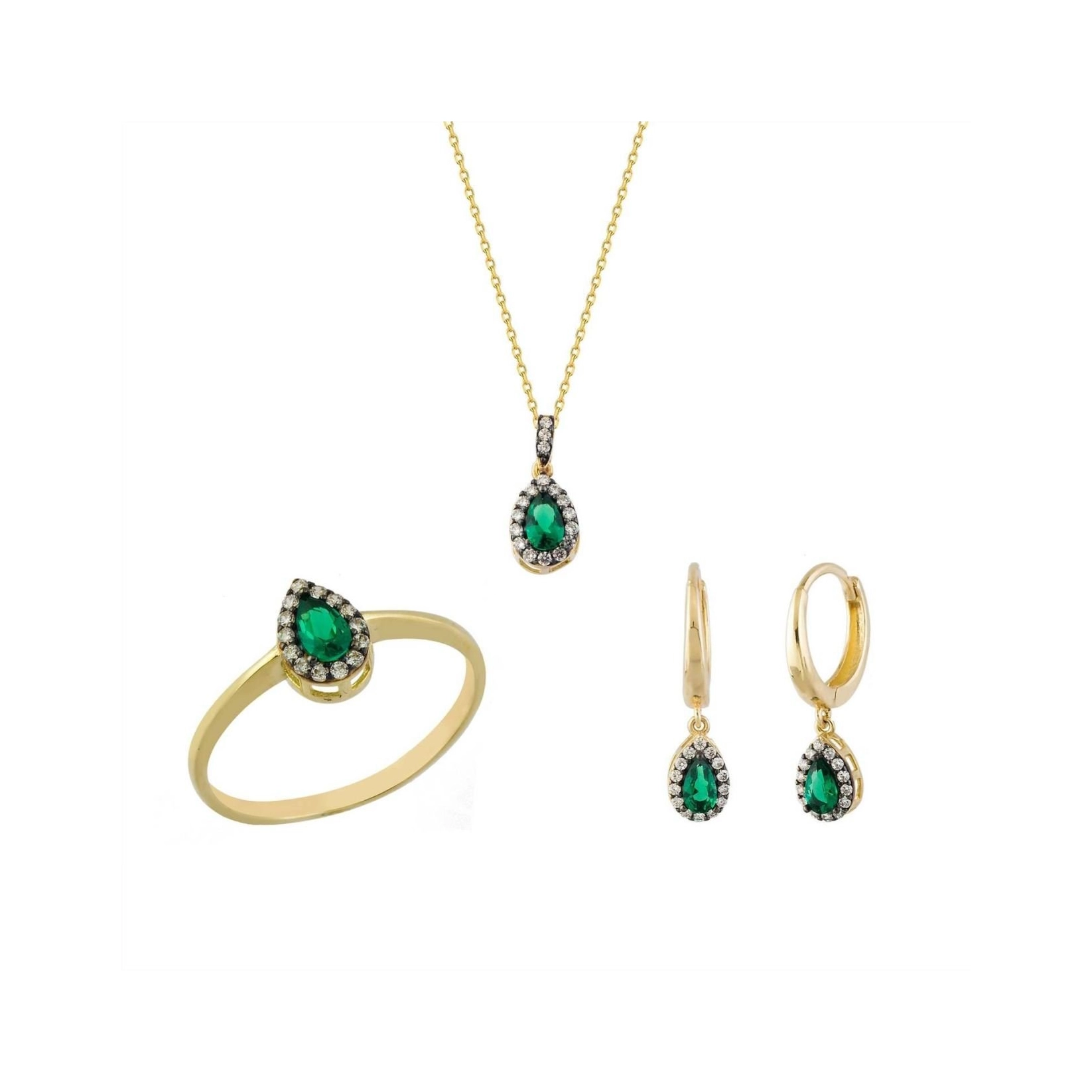ZÜMMRÜT TAŞLI 14 Ayar Yeşil Taşlı Mini Set - Görsel 1